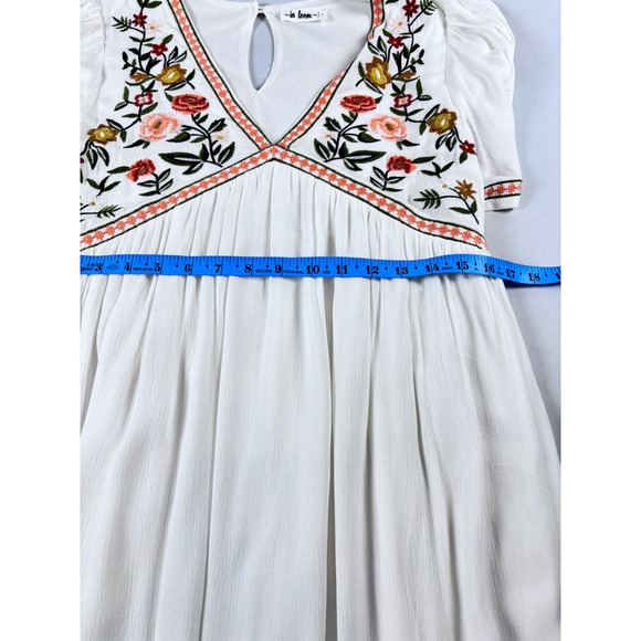In Loom White Floral Embroidered Boho Cottagecore V-Neck Tiered Midi Dress Large - Picture 9 of 15
